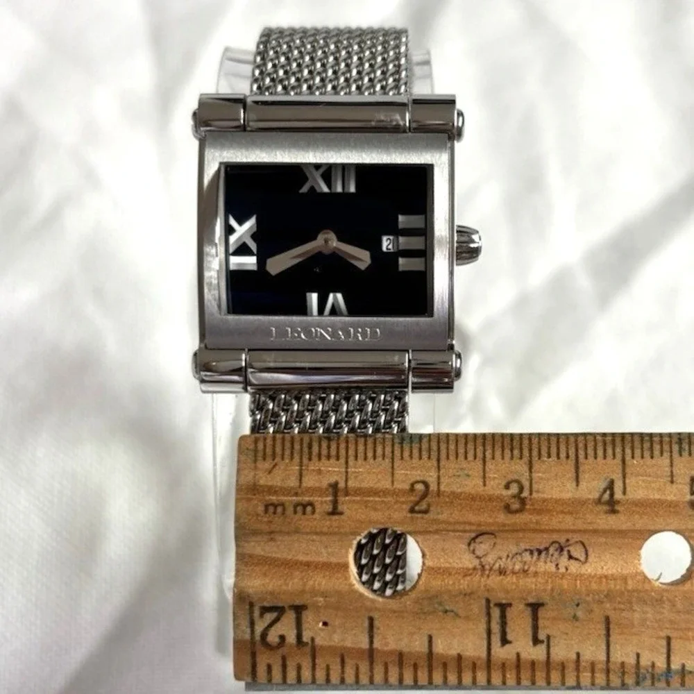 Leonard Swiss Screen Series Women Luxury Watch Rectangular Navy Blue Mesh Steel